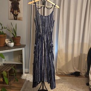 CAbi Navy and White High Low Dress